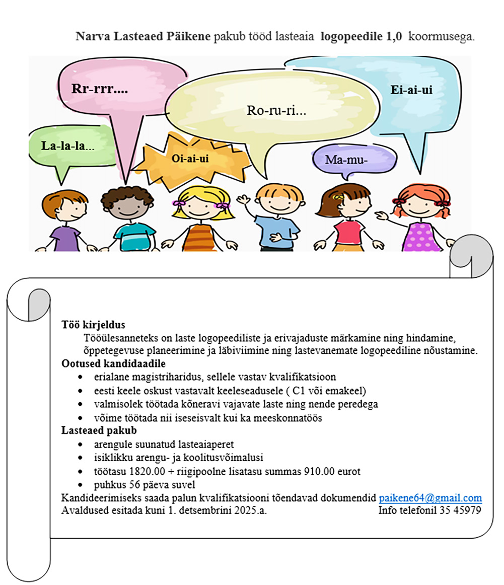 Narva la Päikene logopeed kuni 01.12.2025