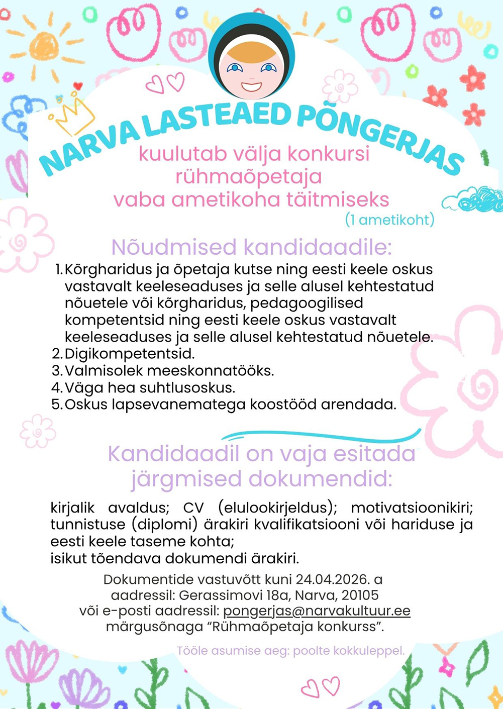 Narva la Põngerjas rühmaõpetaja kuni 24.04.2026