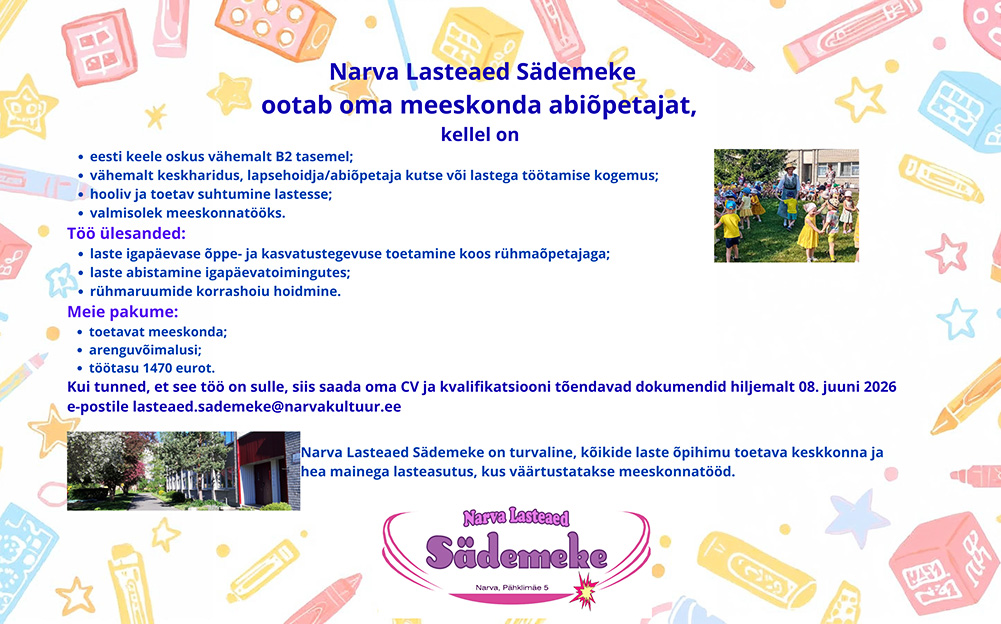 Narva la Sädemeke abiõpetaja kuni 08.06.2026