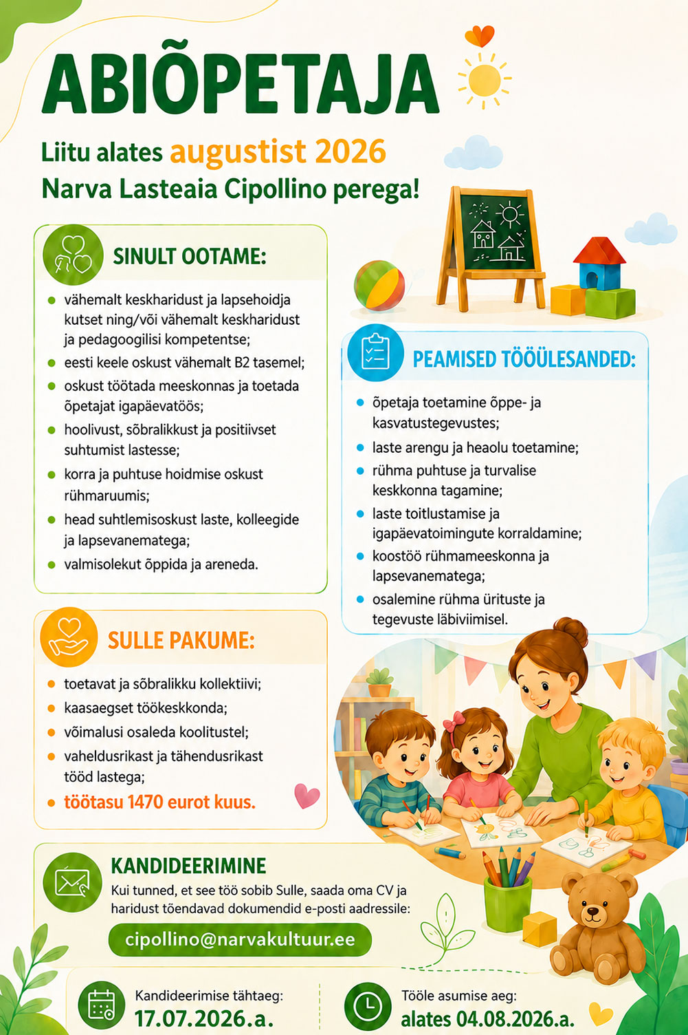 Narva la Cipollino abiõpetaja kuni 17.07.2026