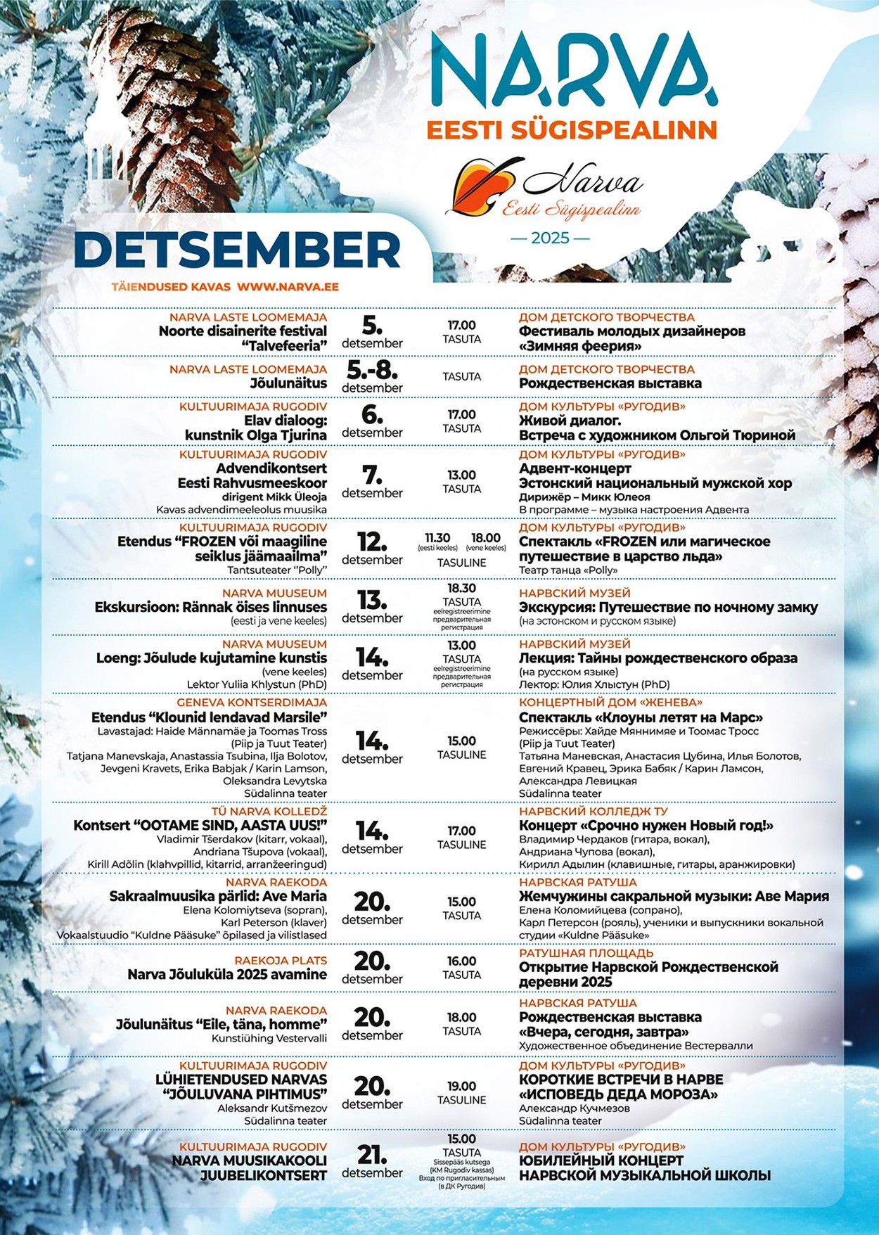 Narva Eesti sügispealinn 2025: detsember / Kultuuriosakonna plakat